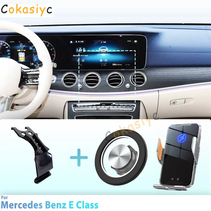 Suporte de Telefone Magnético para Carro Feito Sob Medida para Mercedes Benz Classe E W213 2016-2023 com Carregamento Sem Fio por Sensor Inteligente
