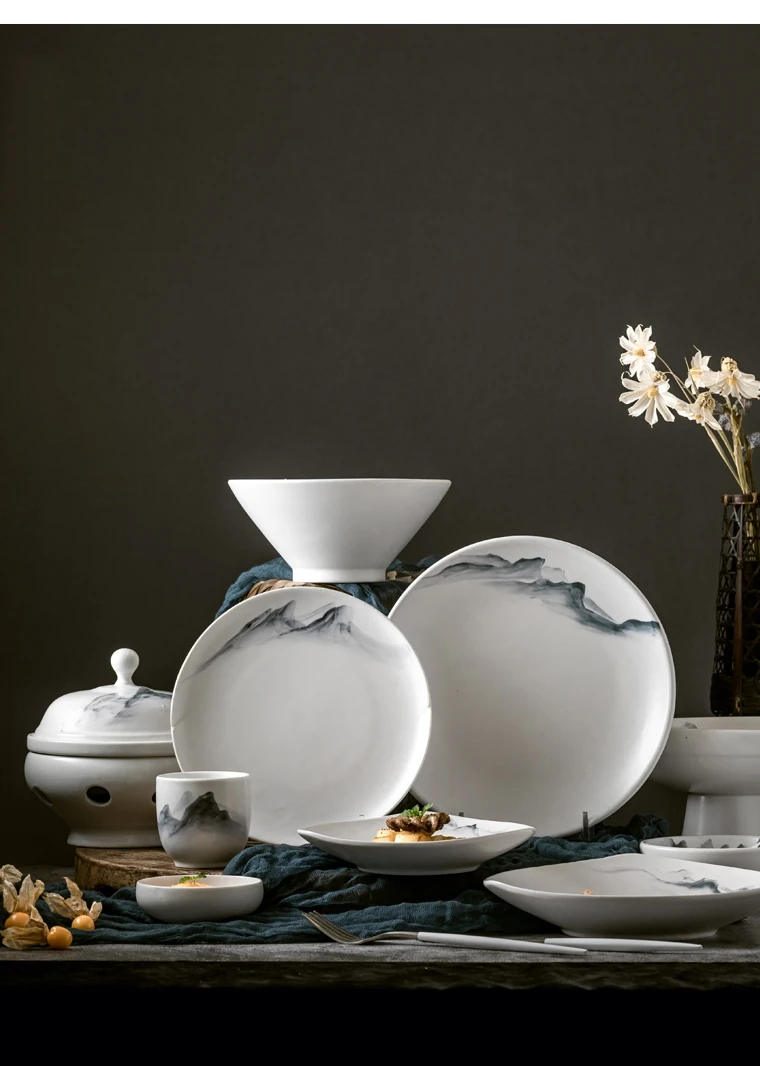 

Керамический набор посуды для одного человека, отель, мелкий рисовый ужин, бытовые чашки, блюдца