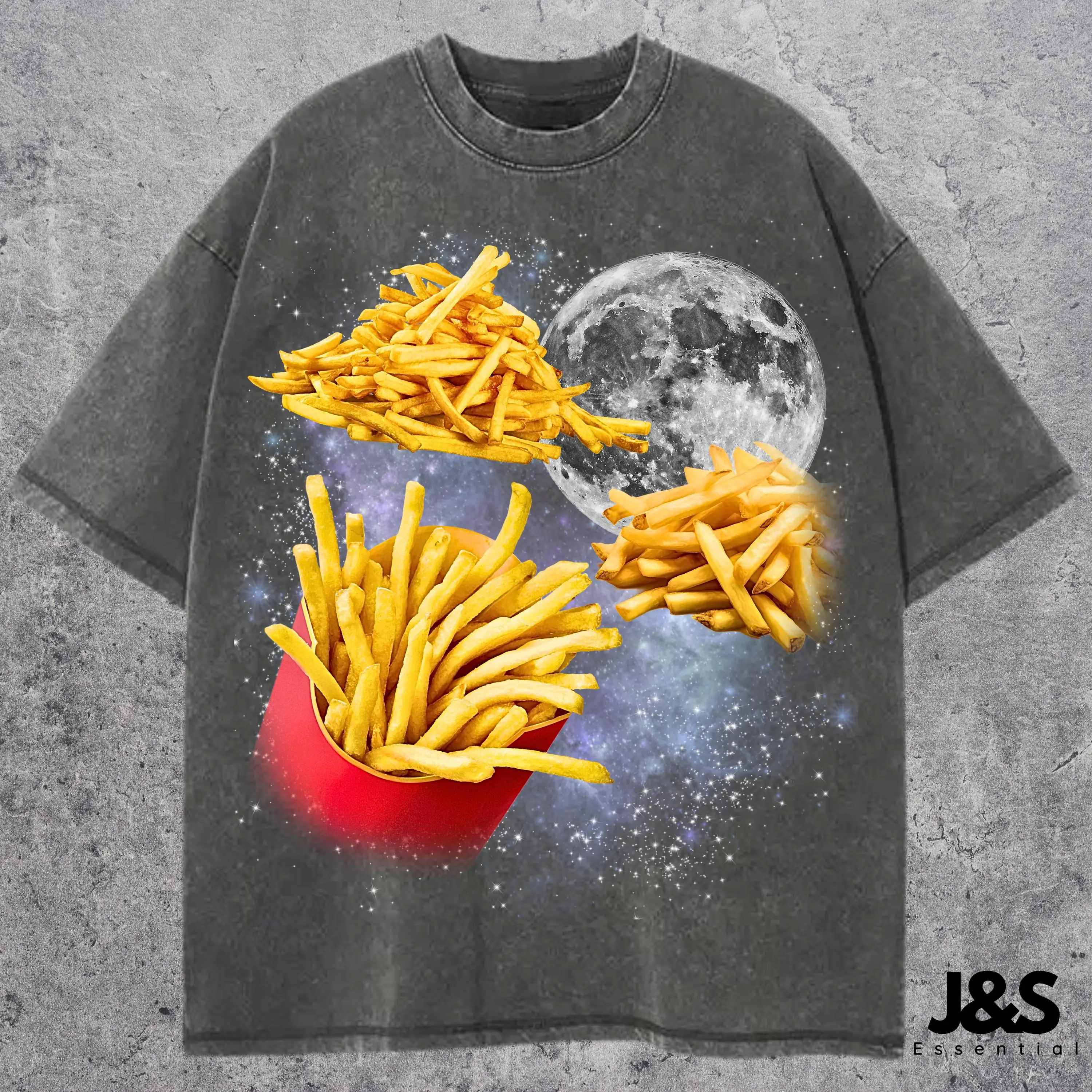 Three Fries Moon Shirt, Funny Fast Food T-shirt, Retro Galaxy Snack Tee, Unique Celestial French Fry Top, Cosmic Food Lover Gift