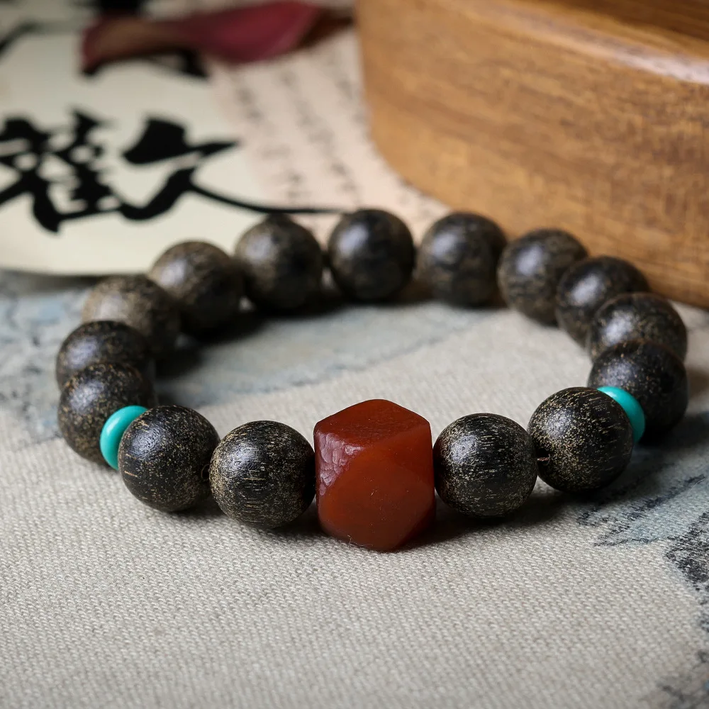 Original design ants incense wood bracelet literature play wrapped old agate eight-pronged beads Chinese string