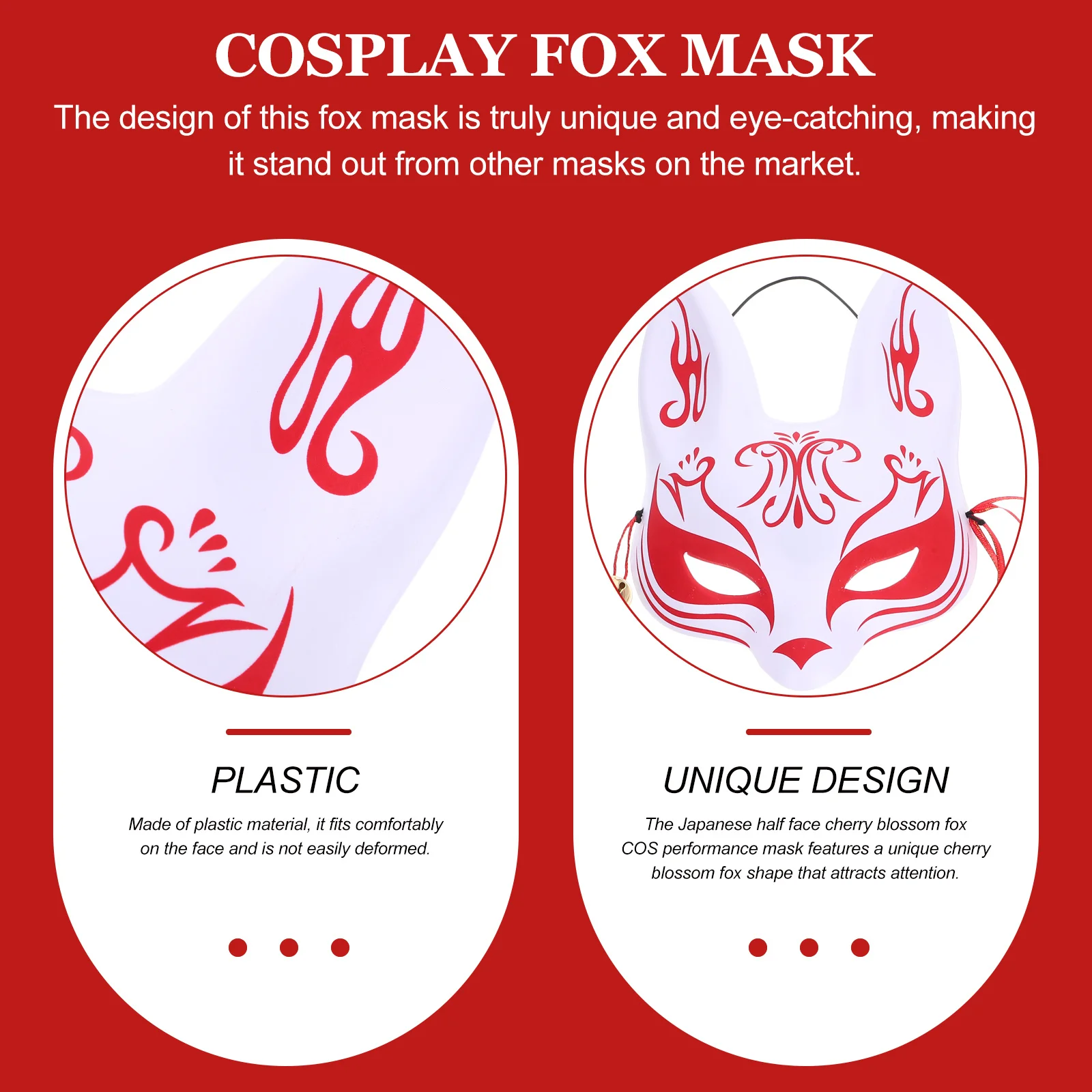 

Half Facial Mask Fox Prop Masquerade Party Cosplay Face Decorative Japanese Style Animal Cherry Blossom