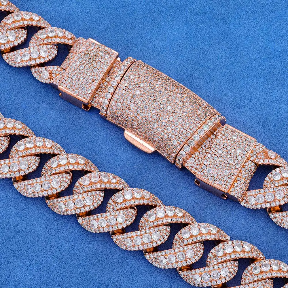 New Iced Cuban Men Chain 24mm Luxury 5A Sparkling Zircon and Solid Brass Rose Gold Plated Hip Hop Jewelry