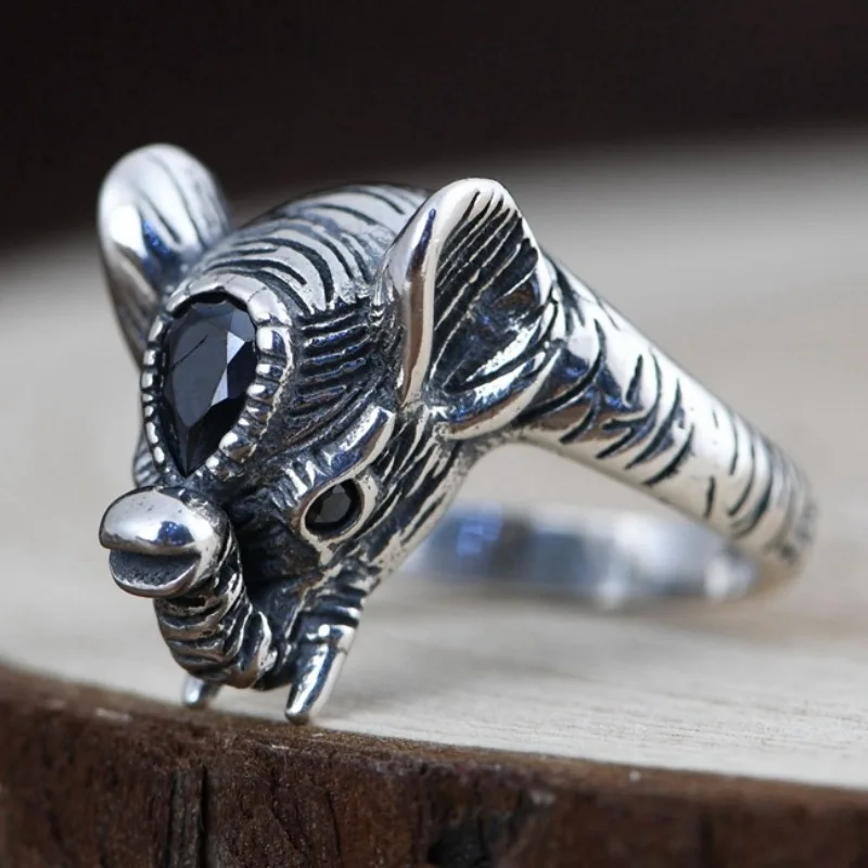 

Real Solid 925 Sterling Silver Band Women Gift Lucky Carved Elephant Open Ring 6.5g