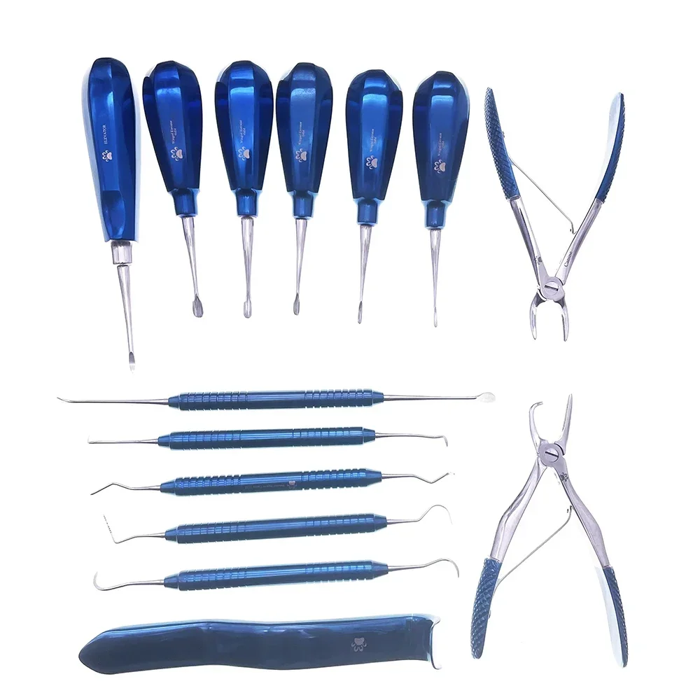 Professional Pet Dog Canine Dentistry Instrument Kit 14PCS Extraction Forceps Elevator Stripper Curette Probe Etc Supplies