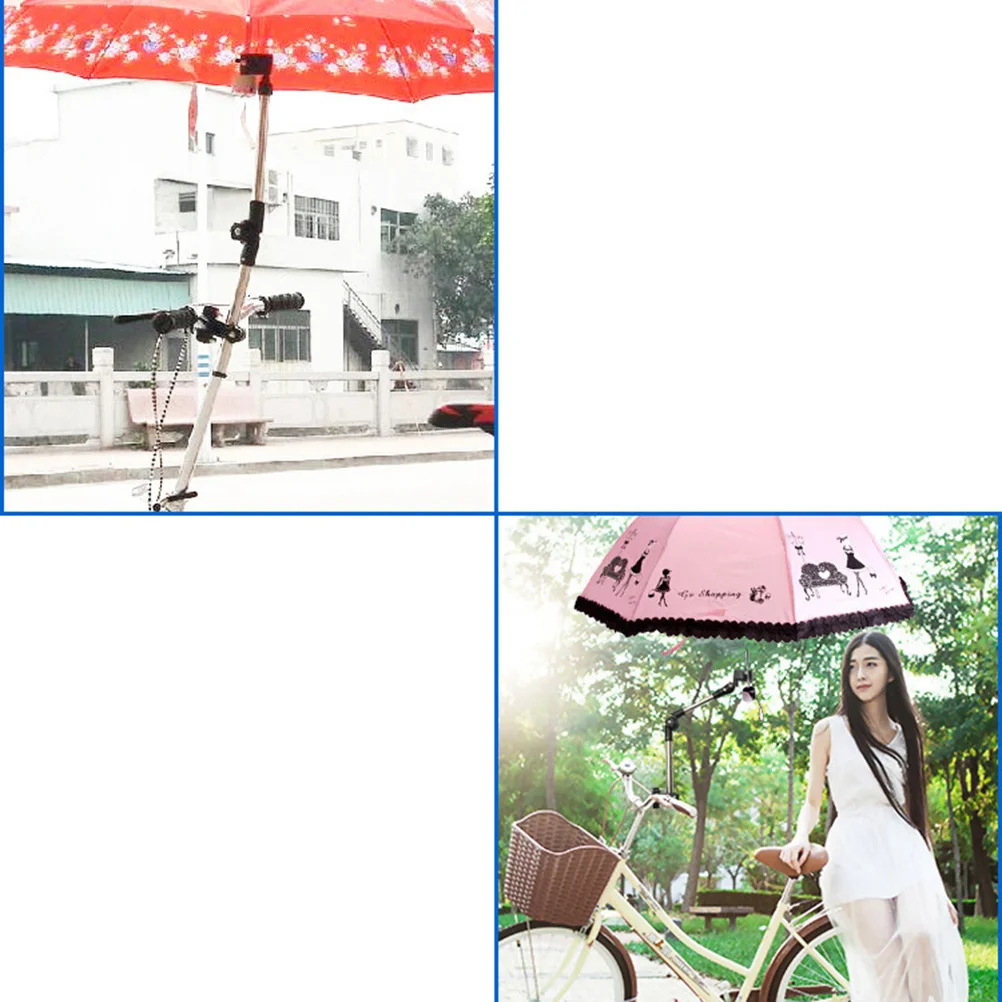 Stainless Steel Bike Umbrella Bracket Adjustable Baby Stroller Pram Stand Holder Black Durable Telescopic Rod All Angle