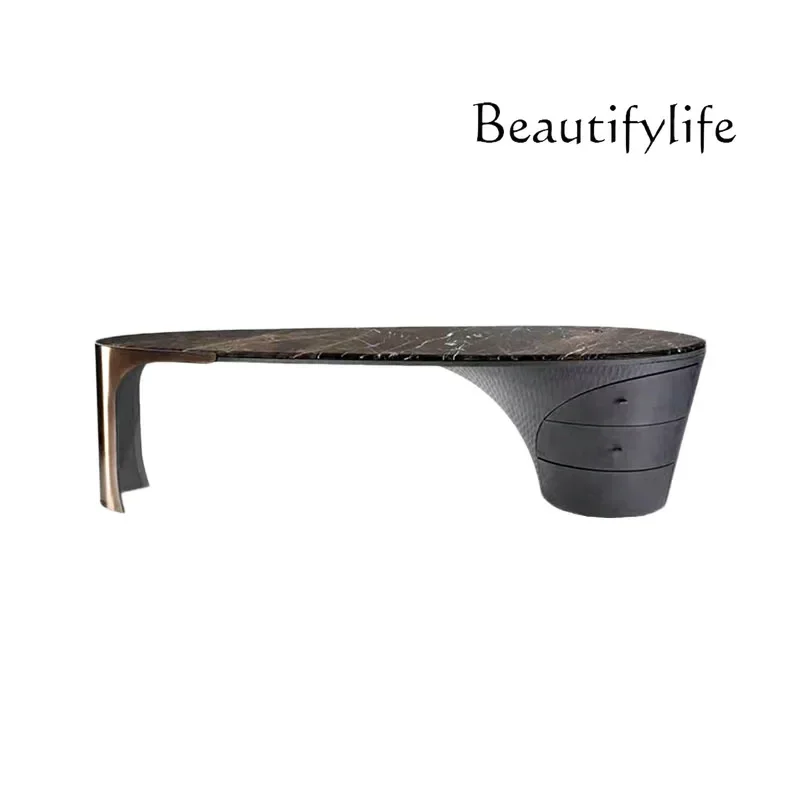 

Italian marble desk light luxury modern high-end boss table creative special-shaped desk with drawers