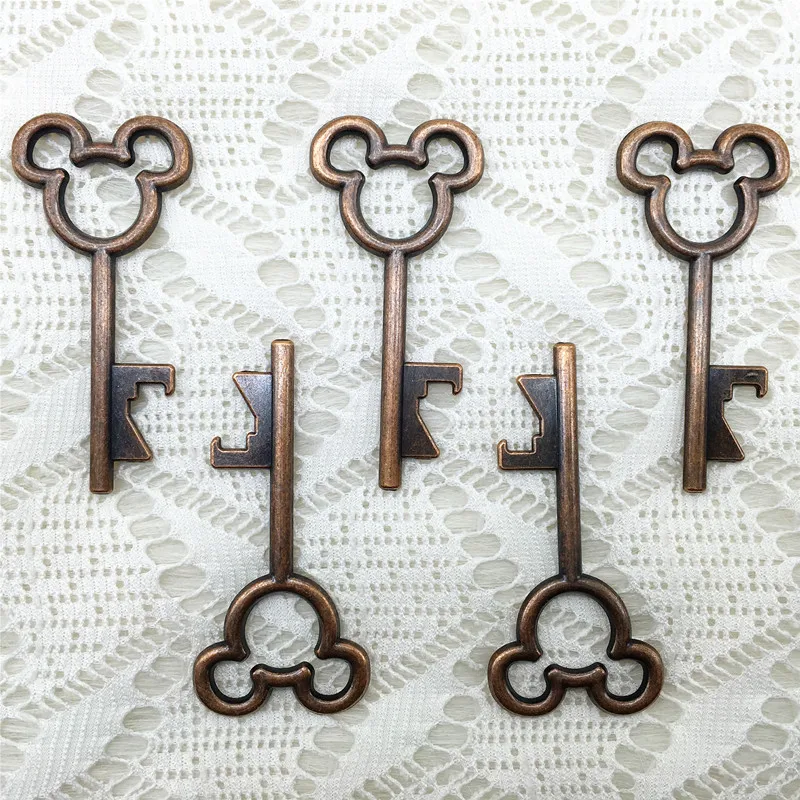 100pcs/lot Creative Wedding Favors Party Back Gifts Metal Color Mickey Key Beer Bottle Opener