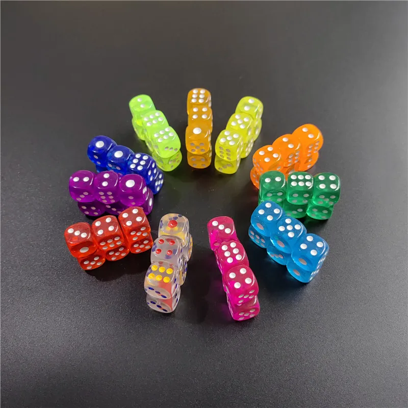 10 Pcs/set 12mm11 Colors Acrylic Transparent Dice Hexahedron Round Corner Entertainment Bar KTV Dice Set