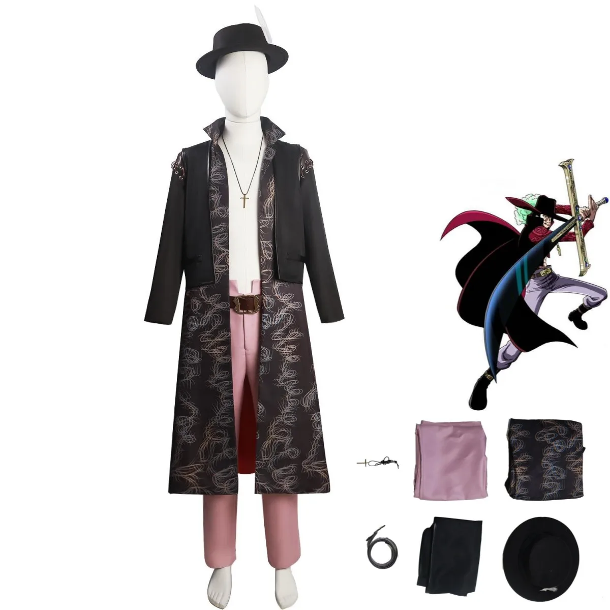 Anime Dracule Mihawk Cosplay Costume The Strongest Swordsman Hawk-Eye Long Cloak Cape Adult Man Halloween Carnival Suit