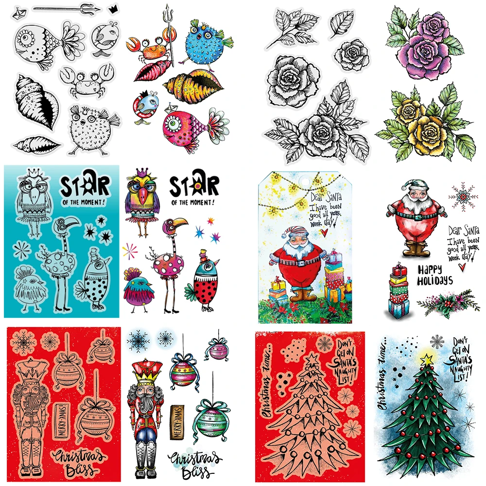 Marine Birds Animal Clear Stamps Christmas Tree Decor Santa Claus Flower Stamp Set For DIY Scrapbooking Paper Card Craft Making
