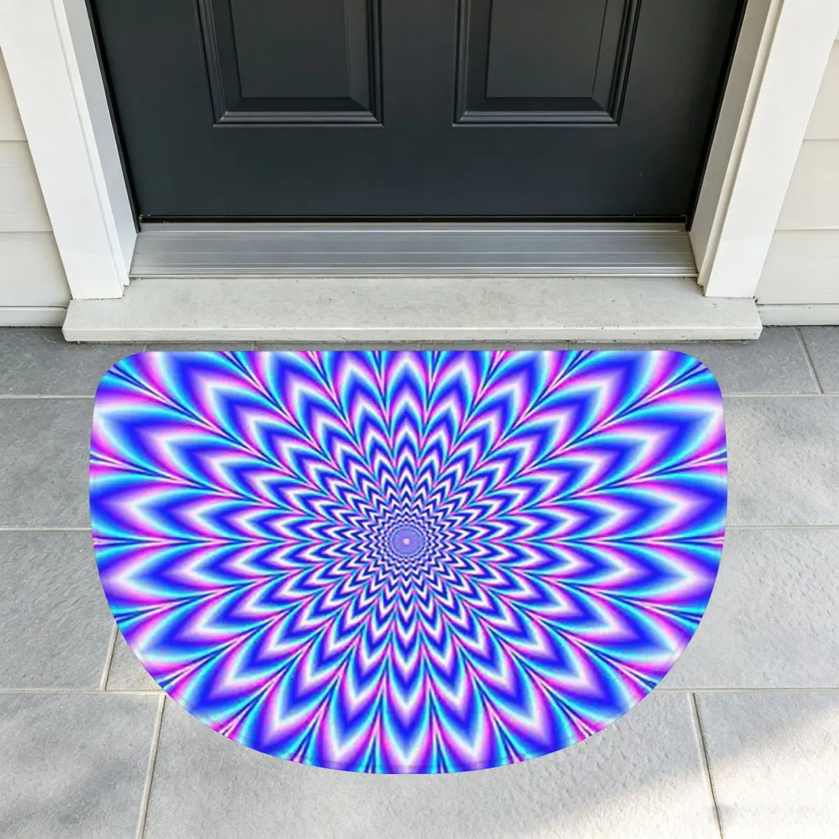 Psychedelic Pulse In Blue And Pink Soft Flannel Half Round Doormat Non Slip Bathroom Mat Absorbent Floor Carpet for Living Room