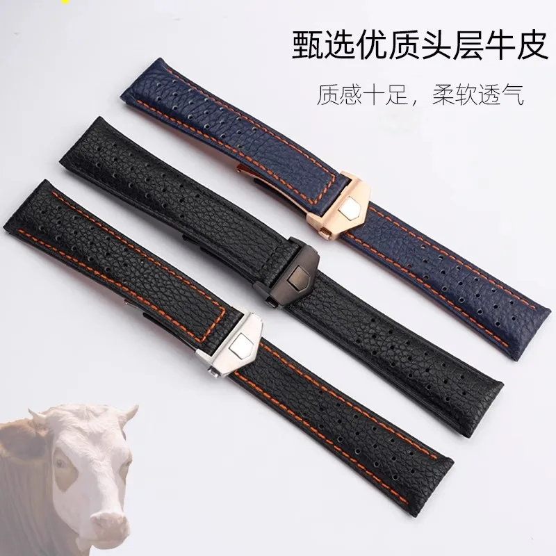 For TAG Heuer Monaco Carrara Watchband CAW211M 211P CAW211R 211T breathable 22mm Cow Leather Men's Folding buckle wrist strap