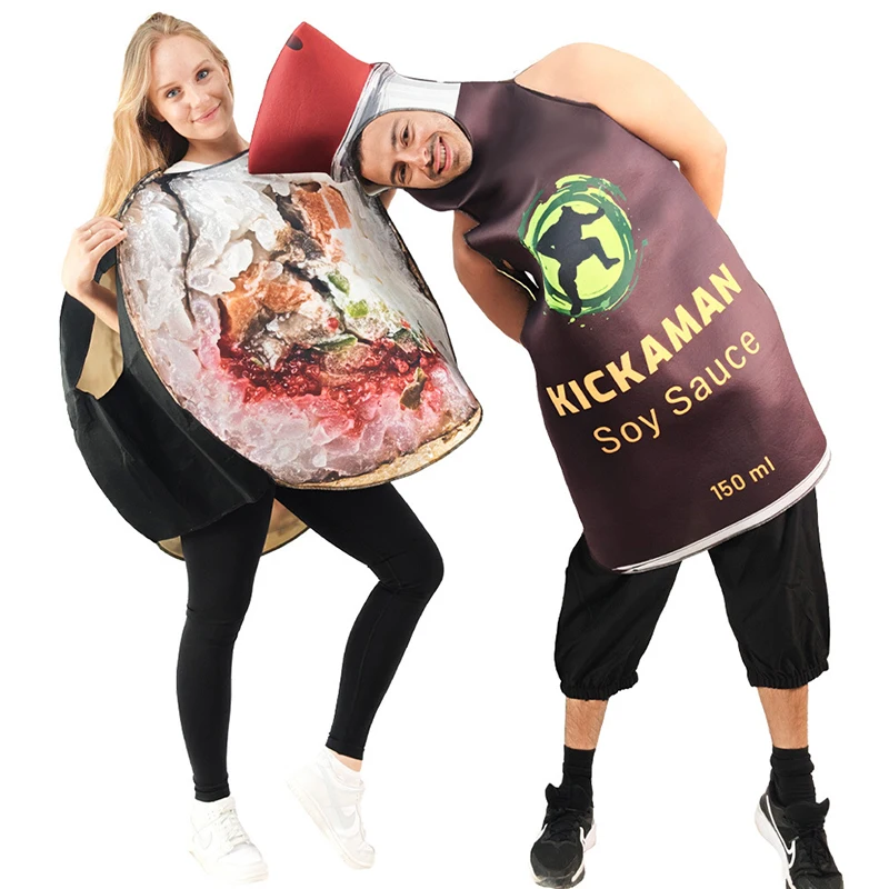 

2025 New Arrival Unisex Men Women Soy Sauce And Get Real Sushi Halloween Costume Adult Asian Food Couple Costumes