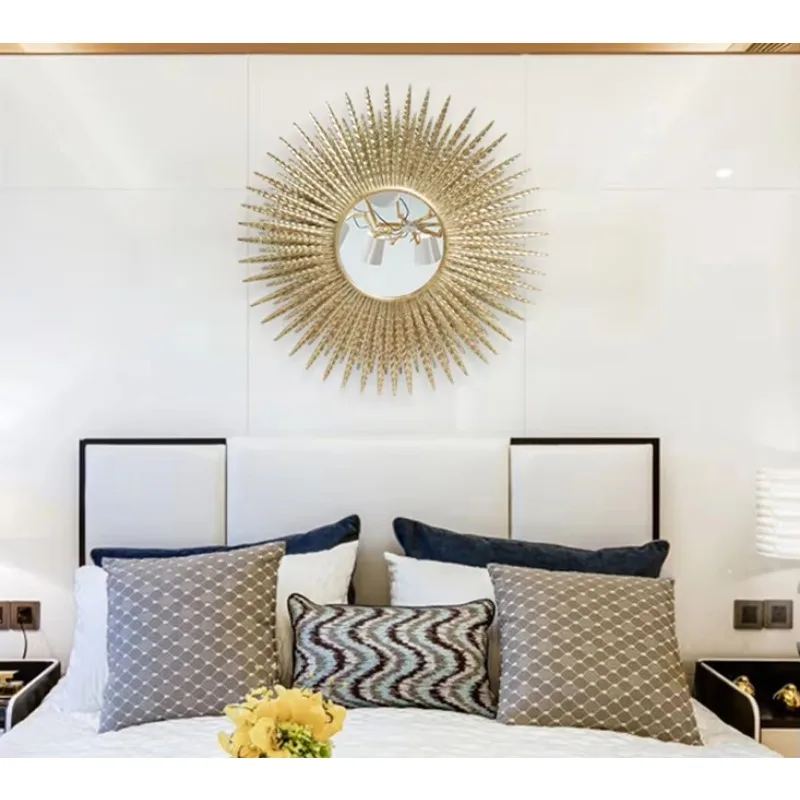 85.7cm Novel Design Decorative Round Iron Frame Mirrors Art Decoration Wall Mounted Large Gold Mirror with Metal Luster