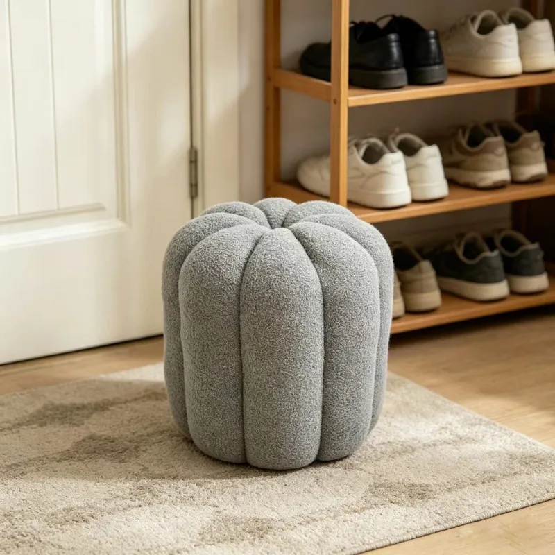 Household small  low , dressing  pumpkin small stool, sitting stool, shoe changing stool, lamb wool