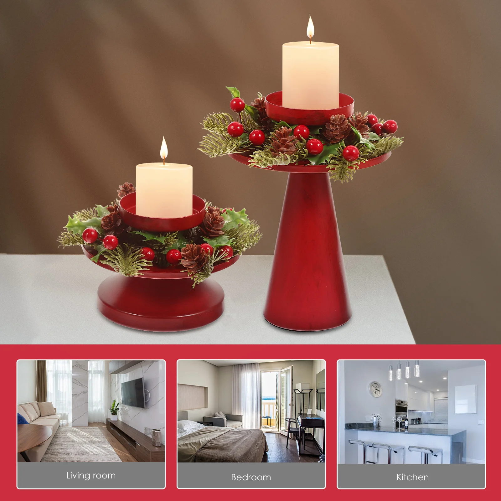 

2Pcs Retro Holder Iron Wreath Design for Christmas Decoration Tabletop Ornament Tealight Stand Xmas Gift