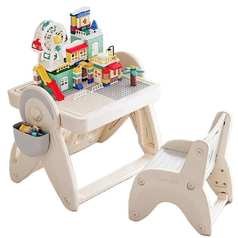 Multifunctional Kids Building Block Table with Chair Children Activity Table with Magnetic Numbers Play Blocks Set Learn Tables