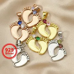 18MM Baby Footprints Keepsake Mother Milk Bezel Settings for Resin with Twins Color Birthstone Solid 925 Sterling Silver 1431122