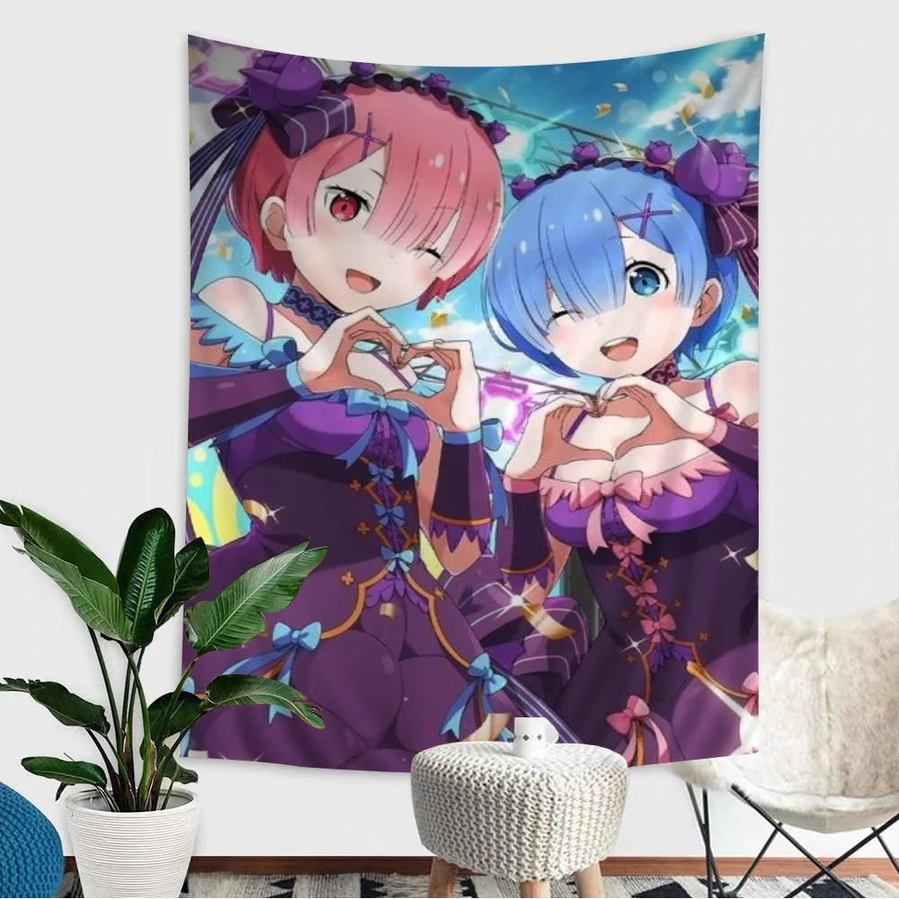 

Re Zero Rem Ram Anime Tapestry Art Science Fiction Room Home Decor Wall Art Decor