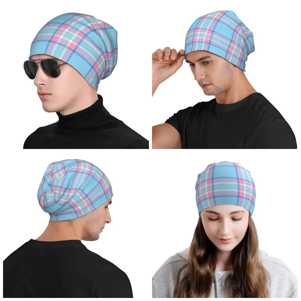 Custom Gamma Phi Delta Blue & Pink Plaid Bonnet Hats Knit Hat For Men Women Autumn Winter Warm Skullies Beanies Caps - view 6