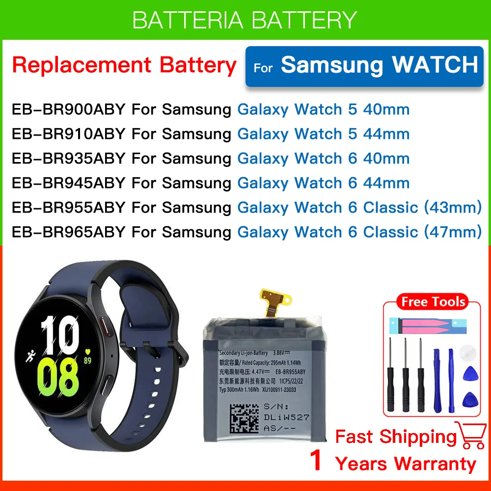 Replacement Battery For Samsung Galaxy Watch 5 40mm Galaxy Watch 6 44mm Galaxy Watch6 Classic 43mm 47mm Watch Batteries + Tools