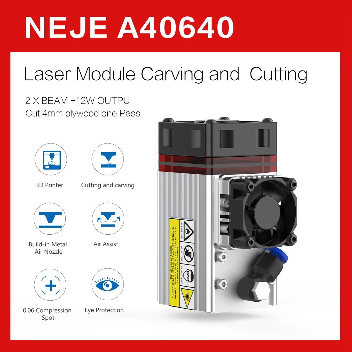 NEJE-CNC Máquina De Gravação, Módulo Laser, Kit De Assistência A Ar, Gravador, Corte, Ferramentas Cortadas, 40W-120W, E80, A40640, A40630