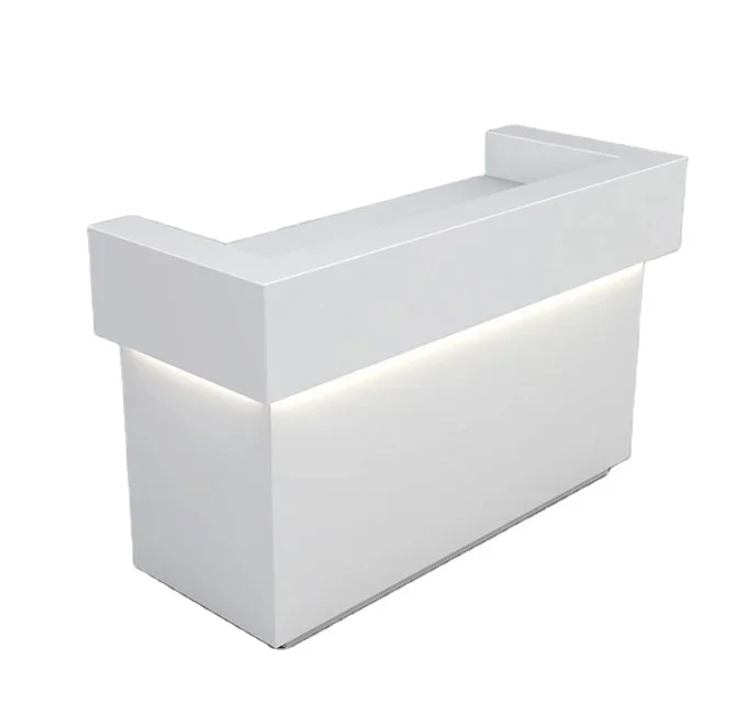 Wholesale Price Reception Desk Counter High End Modern Luxury LED Light Metal Customized Item Style Stand Office Solid