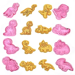 Cookie Cutters Dinosaur Shape 8Pcs Plastic Cartoon Pressable Biscuit Mold Confectionery Cookie Stamp Baking Pastry Tools