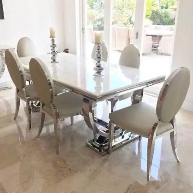 

！@Dining Room Furniture Rectangle Dining Table Stainless Steel Marble Tabletop for Home Hotel Restaurant