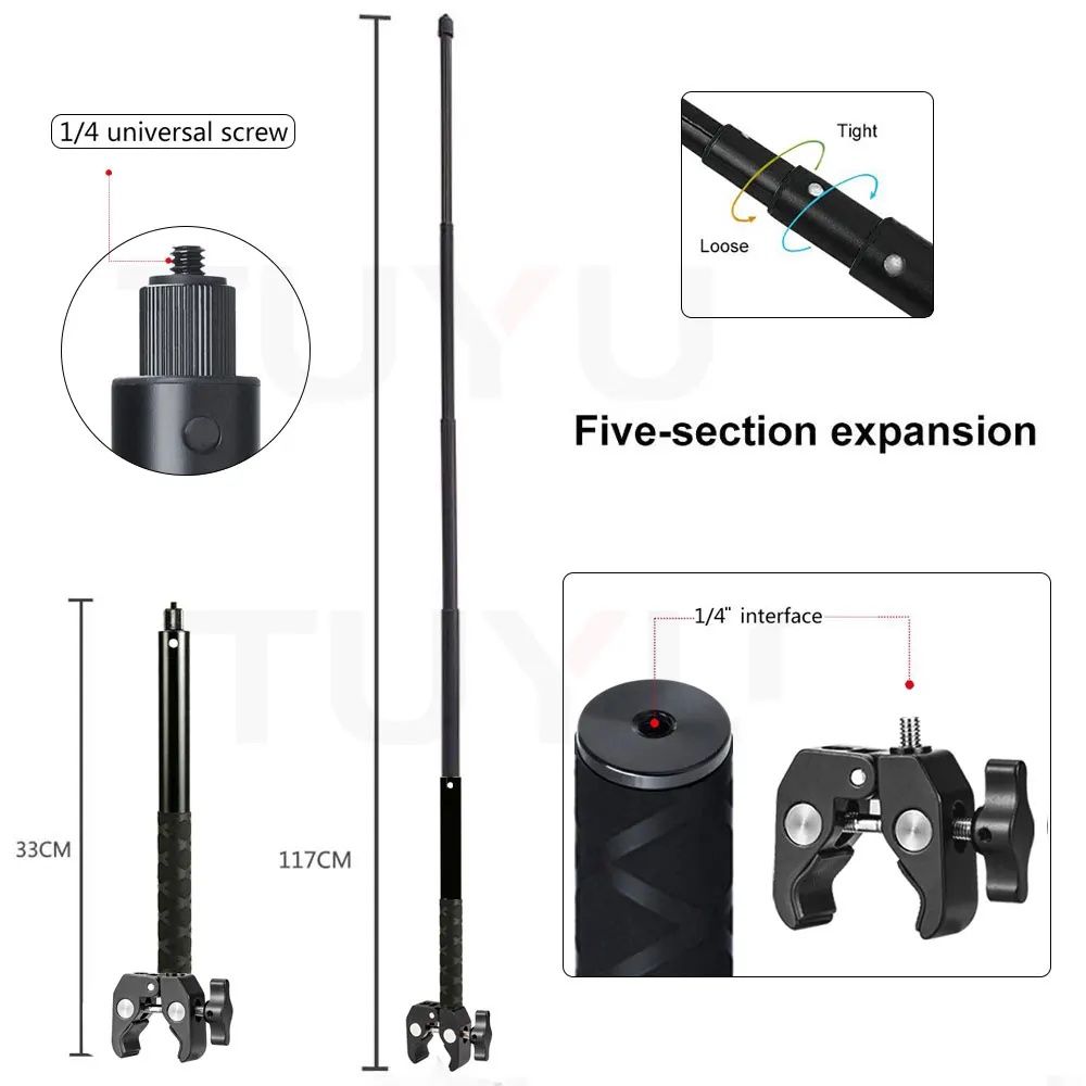 TUYU motocykl motor niewidoczny Selfie Stick Monopod wspornik uchwyt na kierownicę dla GoPro Insta360 x 4x3 jeden x 2 akcesoria do aparatu