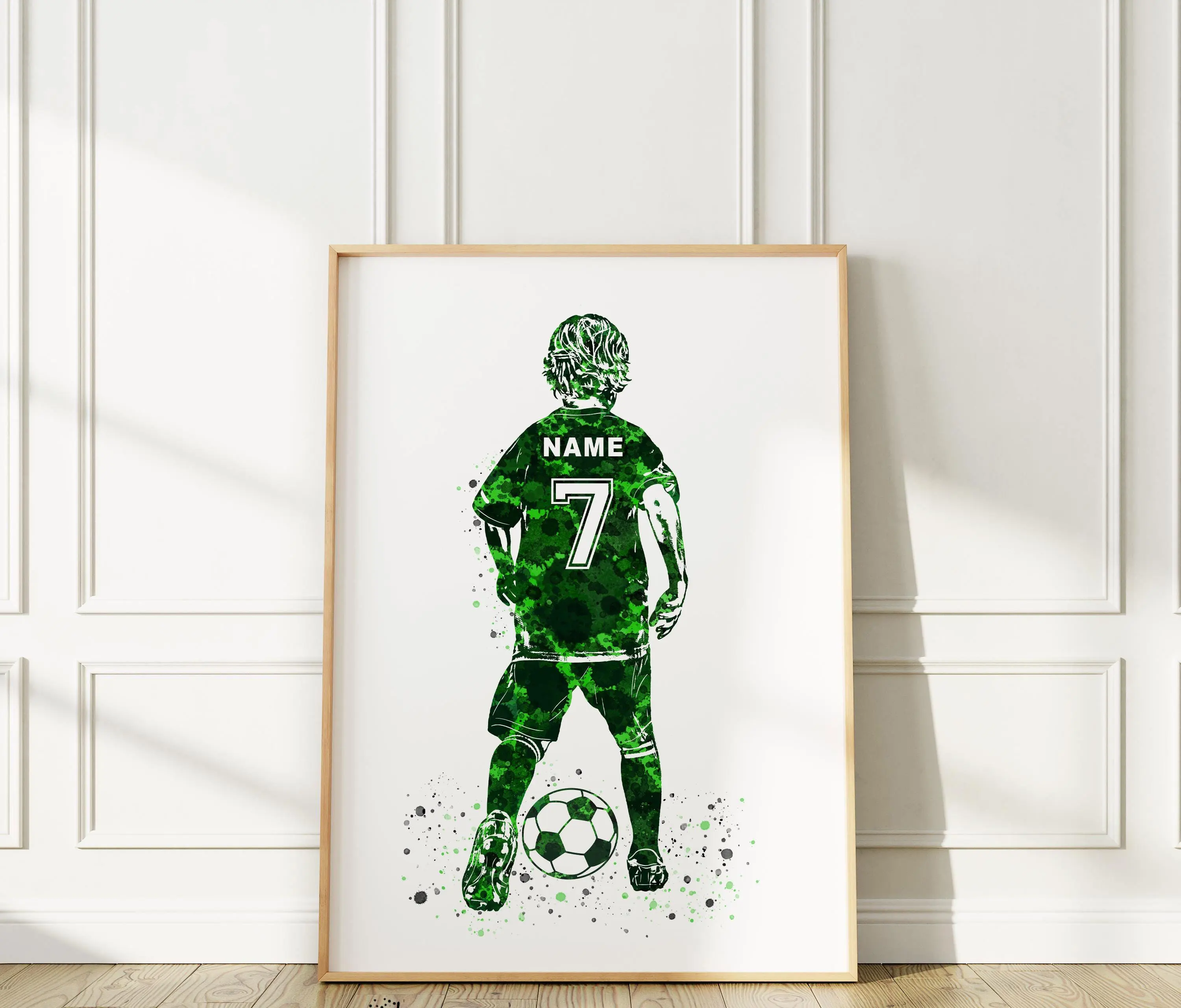 Personelized Soccer Player Boy Watercolor Canvas Print Painting Male Football Gift Kids Room Decor Soccer Customize Gift