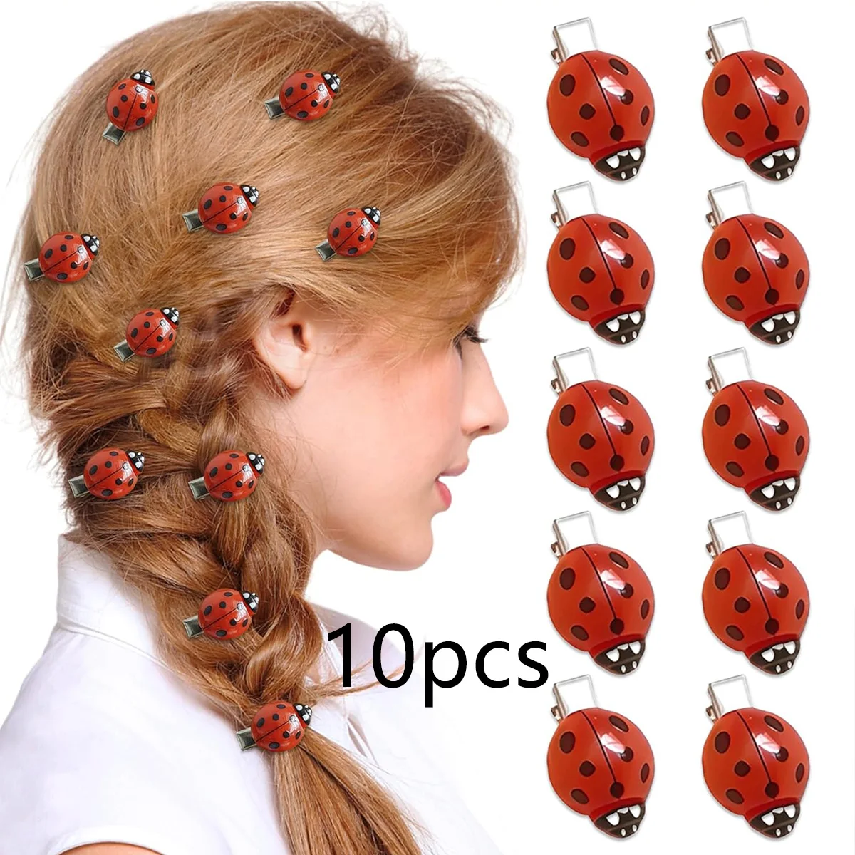 10-piece set of cross-border fashionable cute bee ladybug hair clips mini accessories hairpins for students bulk fun
