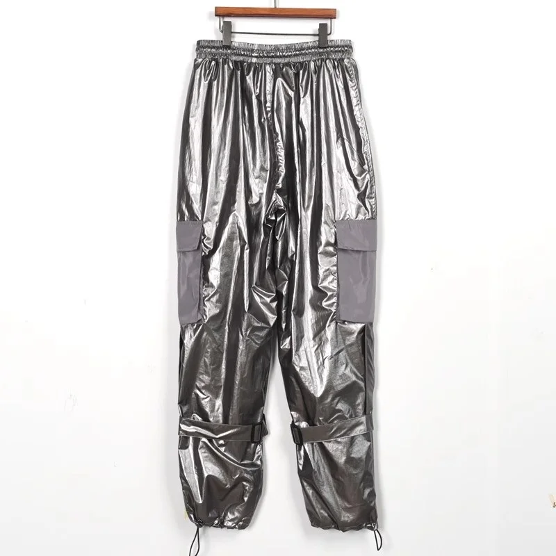 Silver Grey Man Big Kids Boy's Pocket Hip Hop Heap Trousers Loosen Live Show Dance