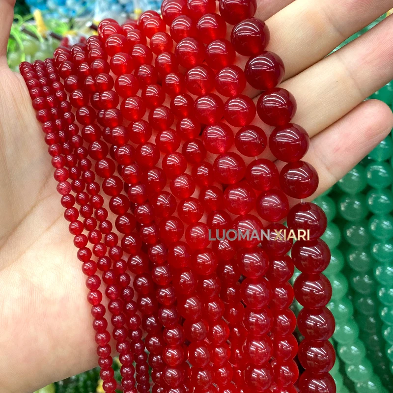4-12mm Naturstein-Chalzedon, Südlicher Roter Achat, Runde Zwischenperlen für Schmuckherstellung, DIY-Armbänder, Anhänger, Zubehör – Detail 7