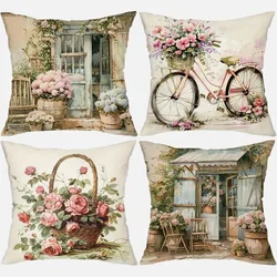 Country flower bicycle pattern printing pillowcase home room decoration pillow cover living room sofa chair cushion cover