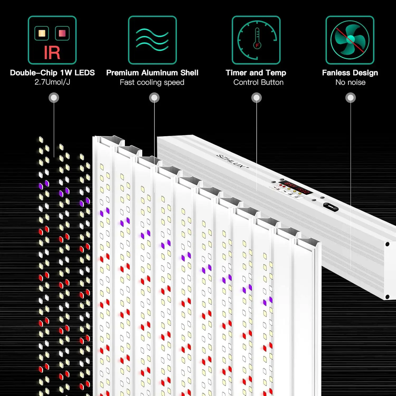 Imagem -04 - Szhlux-full Spectrum Grow Light com Temporizador e Controle Temp Grow Lamp com 1056 Diodos 4x4 5x5ft 500w