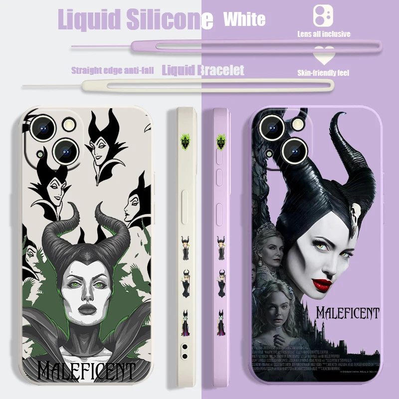 Disney Maleficent Liquid Left Rope Phone Case For iPhone 15 14 13 12 11 Pro Max Mini X XR XS 8 7 Plus Silicone Shell Soft Cover