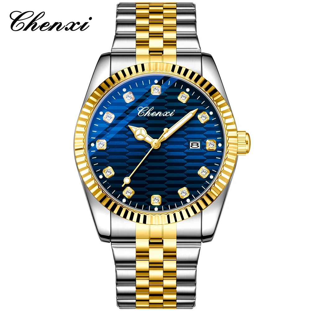 

Мужские часы CHENXI класса люкс, деловые, с бриллиантовым циферблатом, аналоговые кварцевые, золотые/серебряные, с ремешком из нержавеющей стали, подарок, НОВИНКА 2026