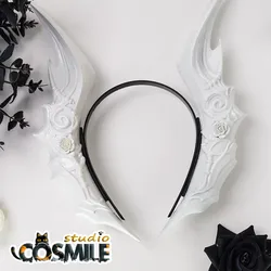 Lolita Dark Punk Gothic Bride Devil Akuma Halloween Cosplay White Black Horns 3D printing Cosplay Prop Hair Accessory GB Sa