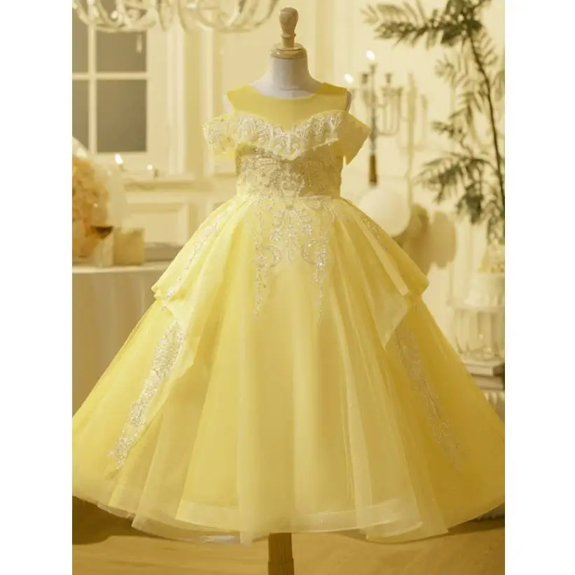 

Children's Princess Evening Gown Host Piano Performance Wedding Bithday Girls Party Dress A4132 Vestidos Bridesmaid Dresses