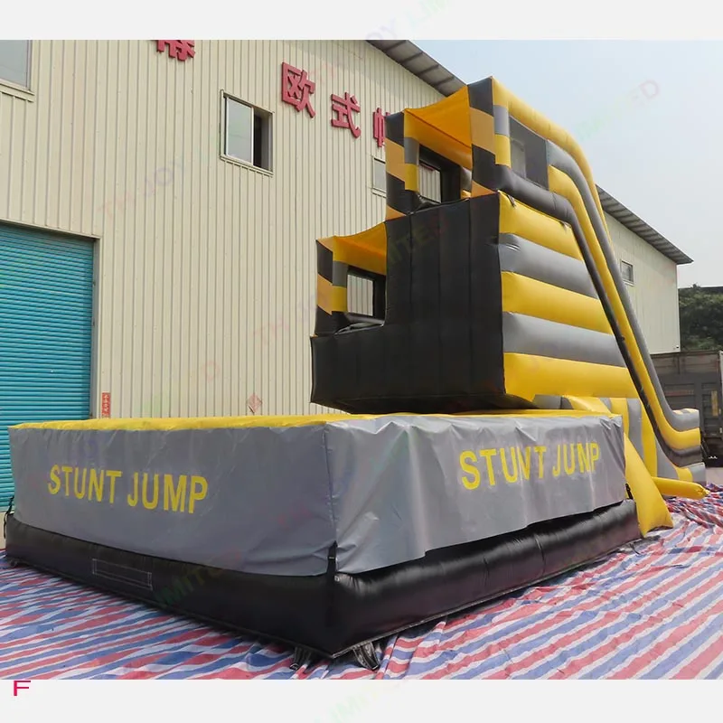 8x5x5m Giant Outdoor Freefall Double Stunt Jump Inflatable Jumping Tower and Air Bag High Jump Platform