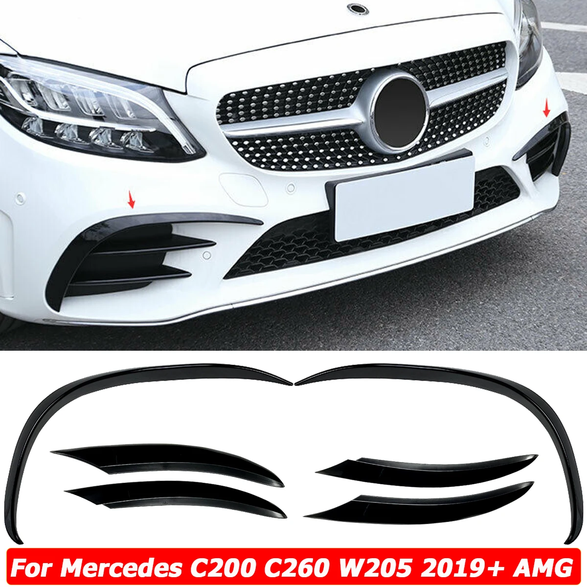 Front Bumper Splitter Fog Light Trim Grille Cover For Mercedes Benz W205 C Class C200 C260 2019 2020 2021 AMG Car Accessories