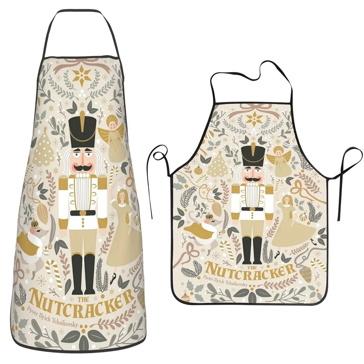 The Nutcracker Beige Apron Chef Cooking Tablier Waterproof Bib Kitchen Cleaning Pinafore for Women Men Gardening