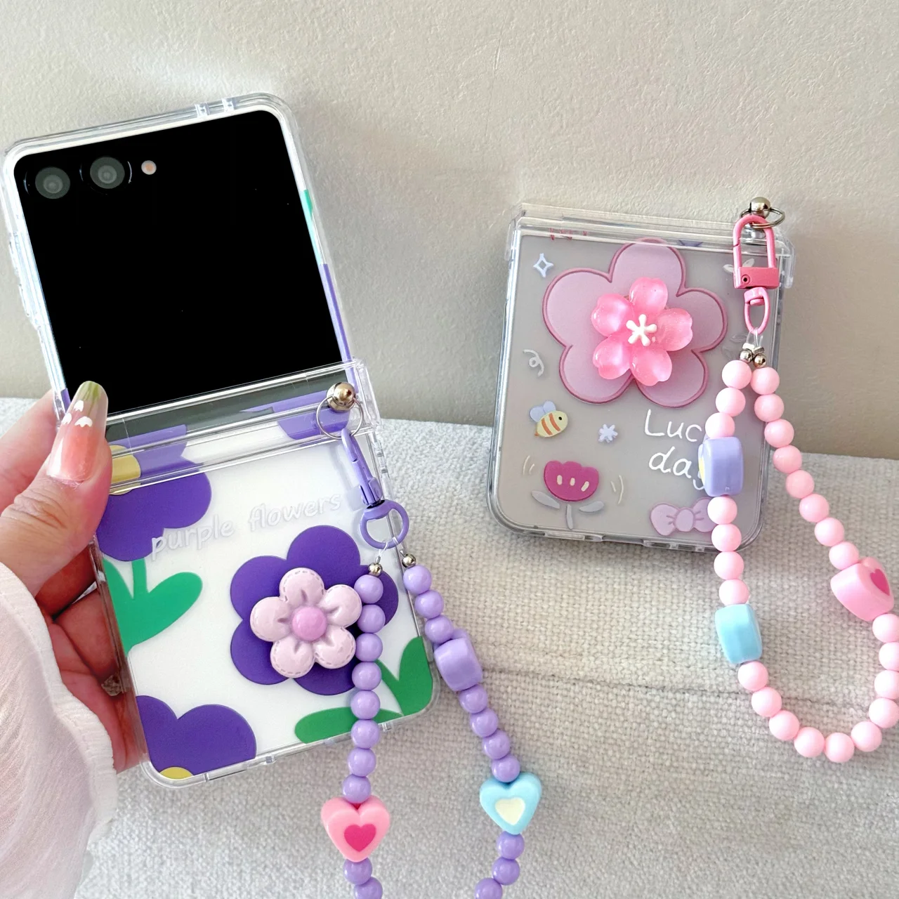 Luxury Lucky 3D Rotation Flowers With Lanyard Phone Case For Samsung Galaxy Z Flip 7 6 5 4 FE Shockproof Protector Bumper Cover