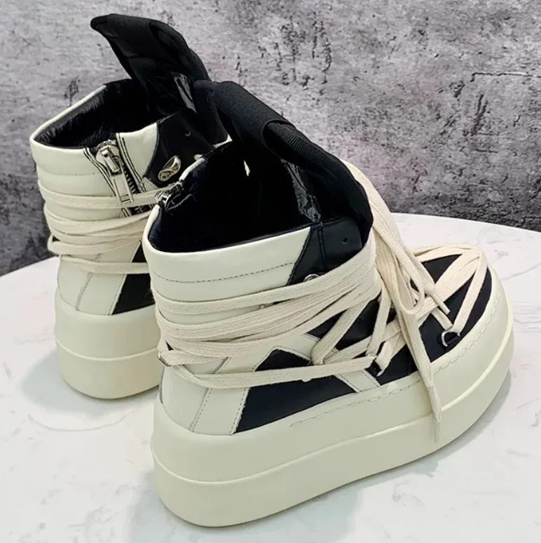 Casual High Top Men's Shoes Color Block Thick Bottom Heightening Street Style Dark Strap Personality Alternative Black White ...