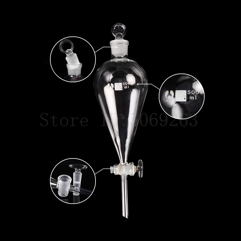 60ml-1000ml Lab Pear-Shaped Glass Separatory Funnel Separating Separation Used to Eurify Essential Oil Chemical Experiment