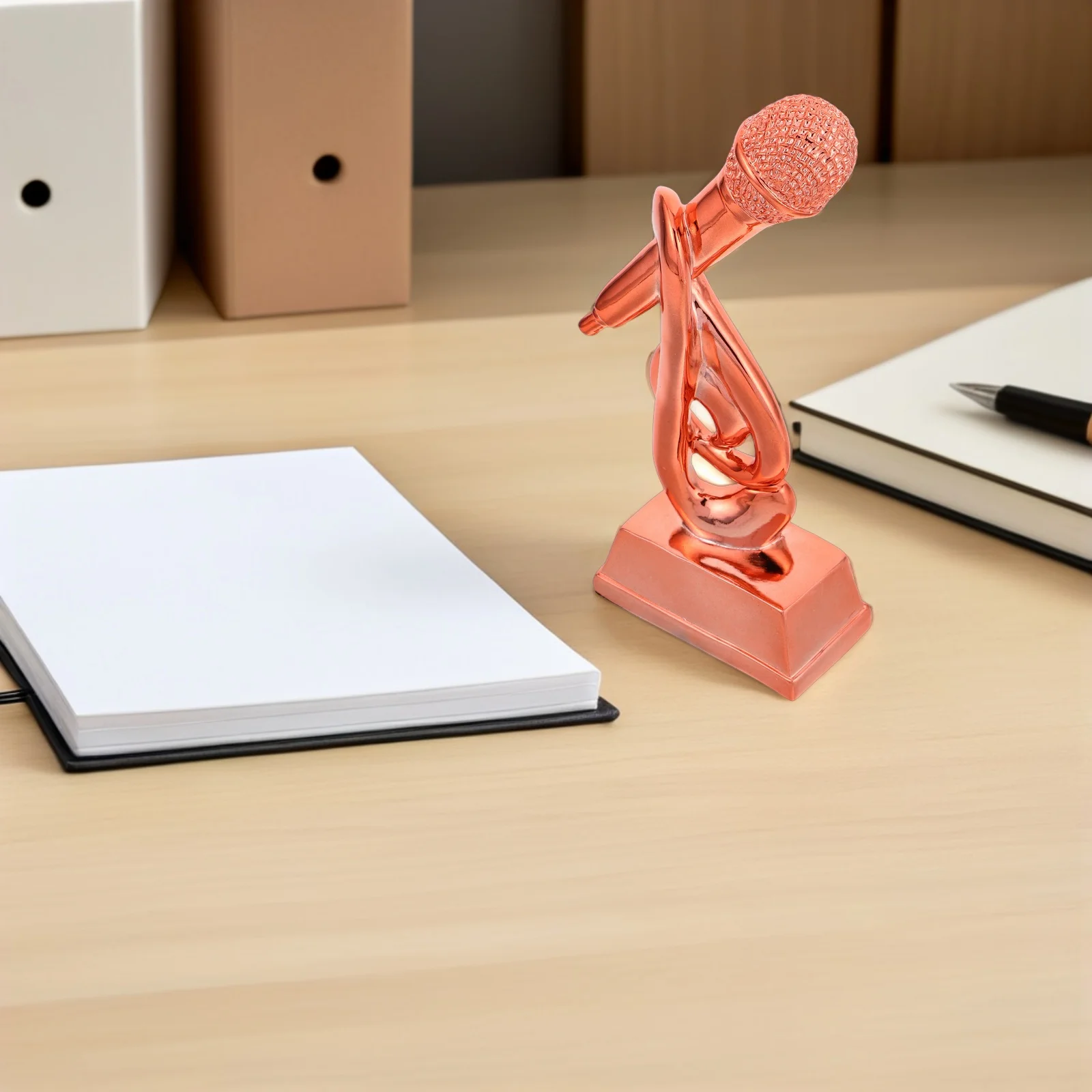 

Microphone Trophy Cup Competition Music Award Vintage Resin Sculpture Golden Tabletop Ornament