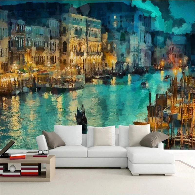 Custom Size  European Oil Painting Night Scene Photo Mural Non-woven 3D Wallpaper For Living Room Sofa Background Decor