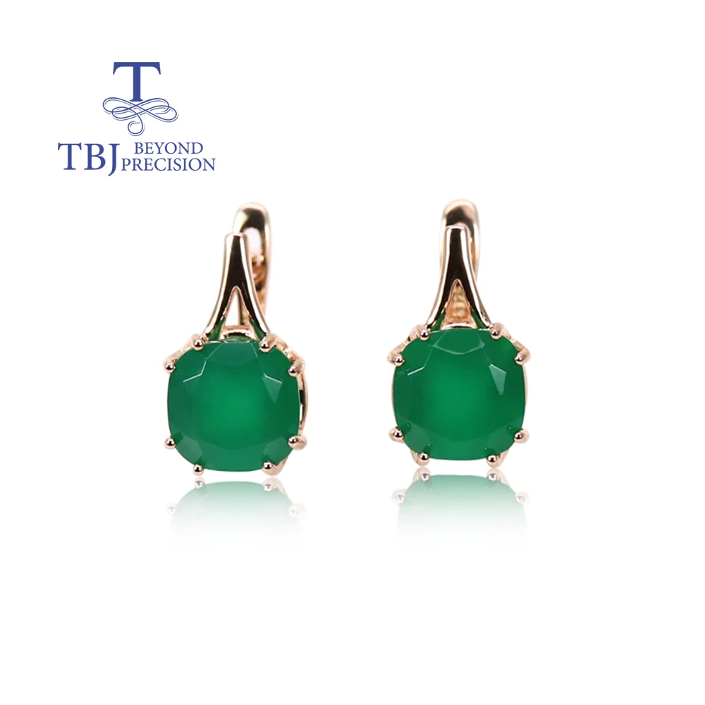 

Hot green natural agate stone 925 sterling silver rose gold earrings simple fashion fine gift for women