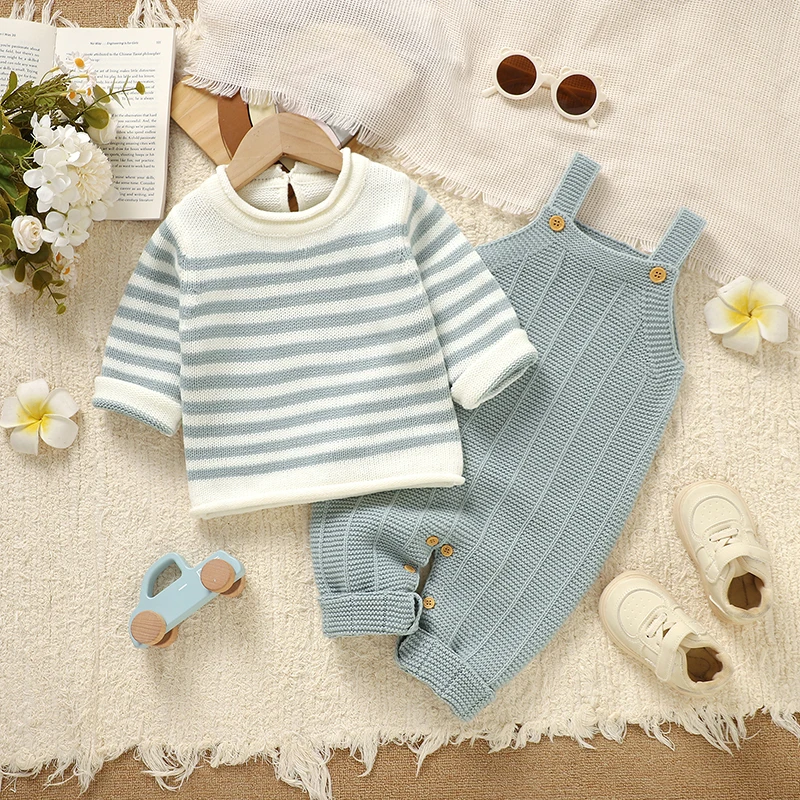 Autumn and Winter Baby Knitted Clothes Sets 0-18m Sweaters+Rompers Infant 2pcs Outfits for Boy Girl Warm Suits Child Spring Wear